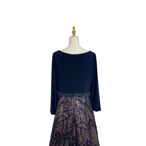 Mac Duggal 67241 Midnight Blue Long Sleeve Sequins Gown Size 14W $698 - Picture 6 of 9
